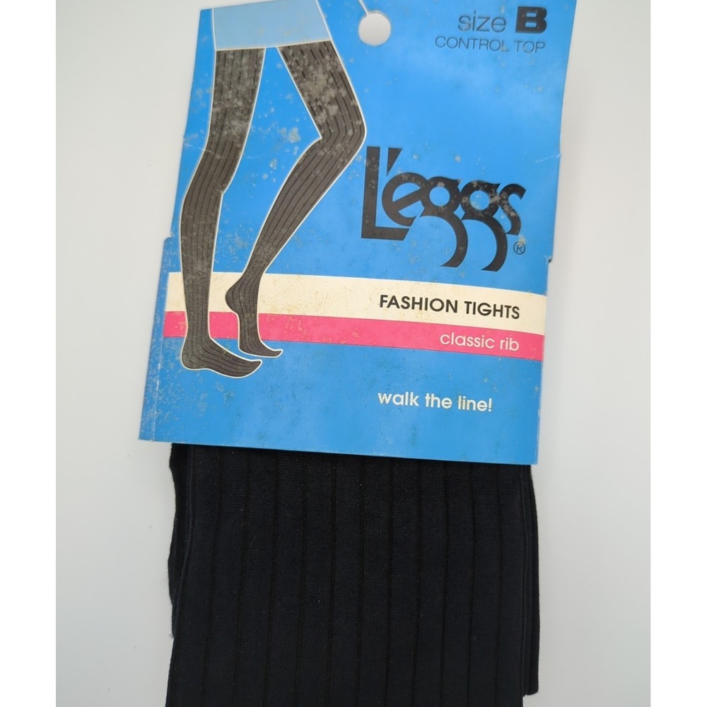 L'eggs 1 Pair Tights Size B Textured Jet Black Ribbed Fashion Opaque Spring Fall